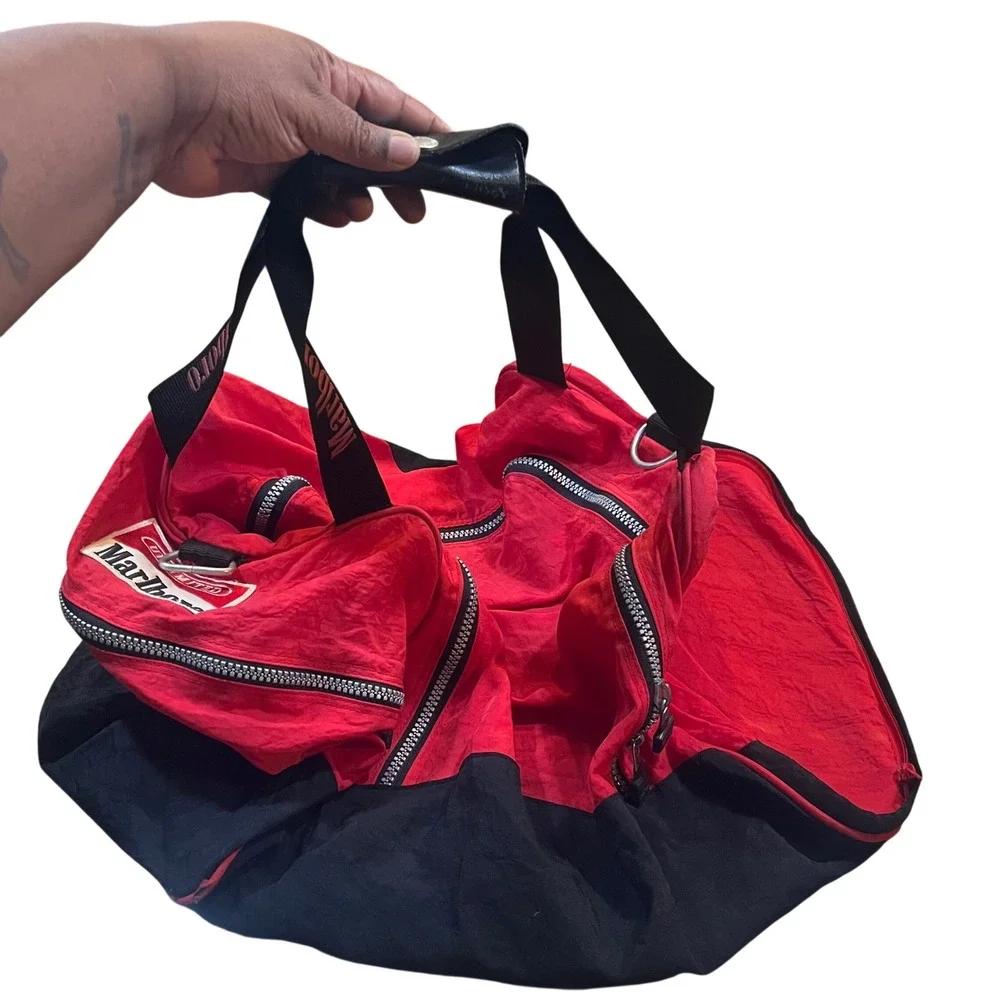 Vintage Marlboro Unlimited Duffel Bag Red Black 90s Gear Travel Gym Bag Large